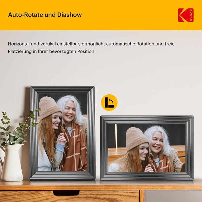 Цифровий фоторамка Kodak WiFi, 10.1 дюйма, HD IPS сенсорний екран, 32GB, автоматичне обертання, WiFi, для стін, чорний