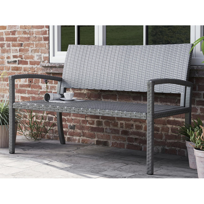 Садова лавка з поліротангу UDPATIO для тераси, балкону та саду (123x63x86 см, сіра). Міцна (до 320 кг) з спинкою та підлокітниками