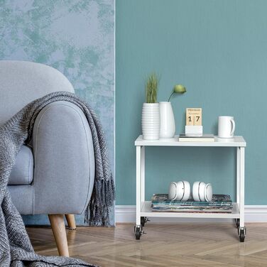 Двоярусний стіл для принтера з роликами Nandae, 30x42x37 см. Підставка для принтера з дерева та металу, мобільний візок з 4 колесами, полиця для зберігання в офіс або вітальню (білий)