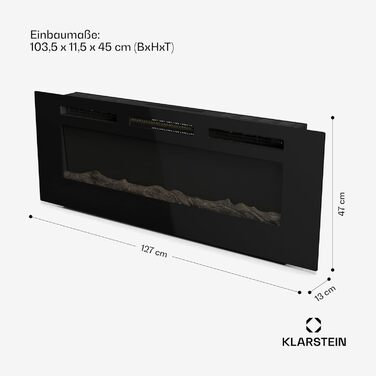 Електрокамін Klarstein Galeras Smart 1800 Вт, LED-полум'я, керування через додаток і пульт, регулювання кольору та яскравості, захист від перегріву, настінний, 127x47x13 см, чорний