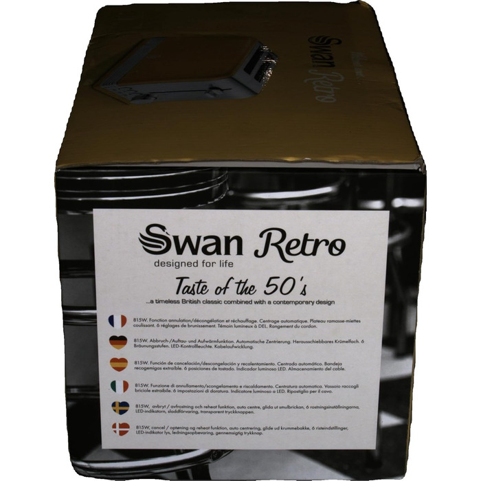 Тостер Swan Retro ST19010, 2-слотовий, широкий, 815 Вт, 6 режимів, нержавіюча сталь, жовтий, ретро-дизайн, розморожування, підігрів, скасування