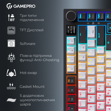 Бездротова механічна клавіатура GamePro Asgard Valhalla Pro (MK160W-D-Pro) 75% Rainy switches