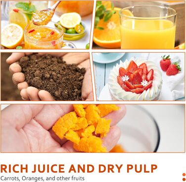 Соковитискач Muchen Slow Juicer: тиха робота, подрібнення назад, легке очищення, нержавіюча сталь, чорний та срібний, з кулінарною книгою (одноканальний)