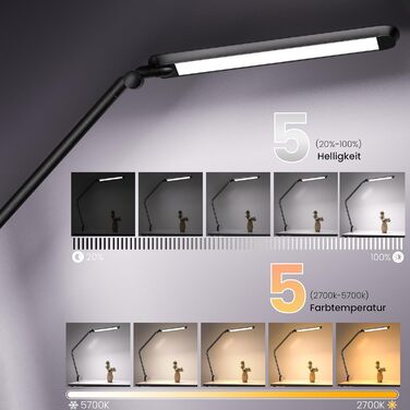 Настільна світлодіодна лампа AmazLit, з регулюванням яскравості, затискна, 12 Вт, поворотна, з плавним регулюванням яскравості та колірної температури, офісна лампа з таймером