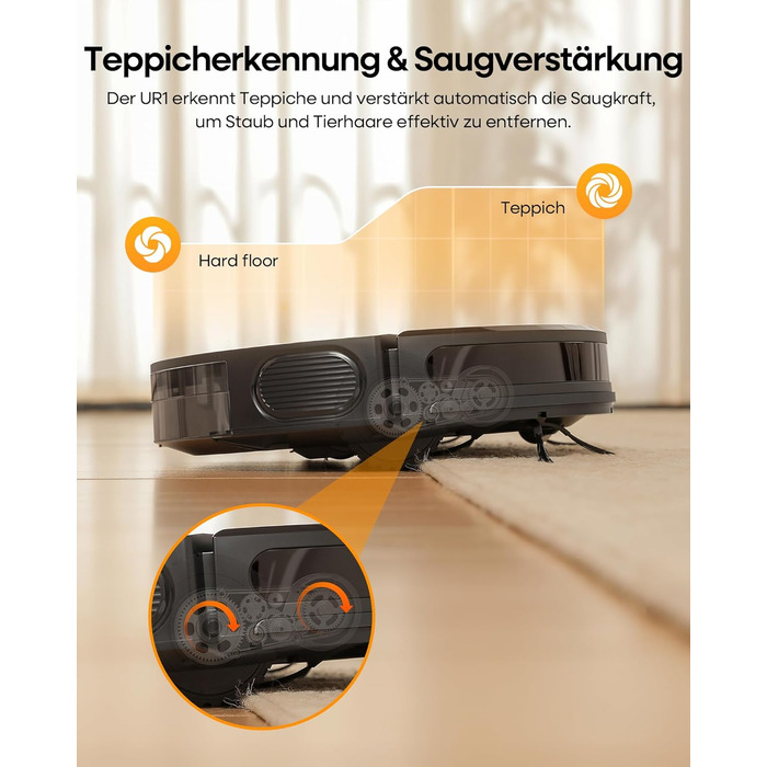 Робот-пилосос з функцією миття 5000Pa, 3-в-1 з часом роботи 180 хвилин, для прибирання шерсті тварин та килимів, з керуванням через додаток, чорний