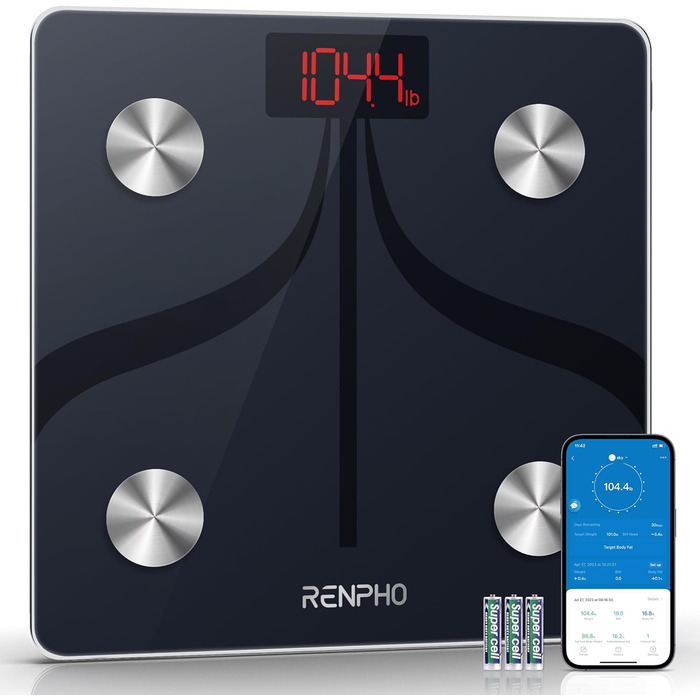 Цифрові ваги для ванної кімнати Bluetooth Шкала складу тіла з додатком, великий дисплей VA, аналізатор тіла з 13 показаннями та додаток для фітнесу, Elis 1 285 мм/11,2 дюйма (A-чорний, 300 мм/12 дюймів)