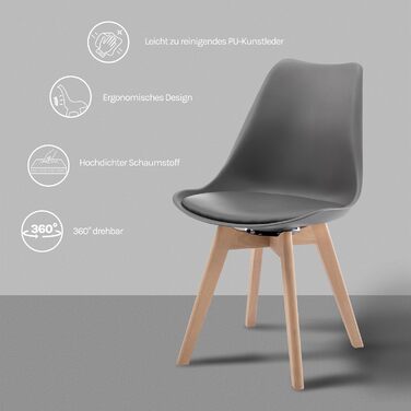 Набір з 2-х обертових кухонних стільців Woltu для їдальні, з масиву дерева та штучної шкіри, сірого кольору, до 120 кг