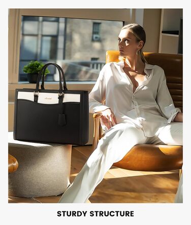 LOVEVOOK Сумка для ноутбука 15.6 дюймів, жіноча, велика, з натуральної шкіри, сумка-шоппер, сумка-тоут, для роботи, навчання, універсальна, чорно-бежева