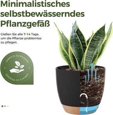 Набір горщиків для квітів Bamworld 6 шт. з автополивом, чорні, різні розміри (12.7-20.3 см), з підставкою, для розсади та кімнатних рослин