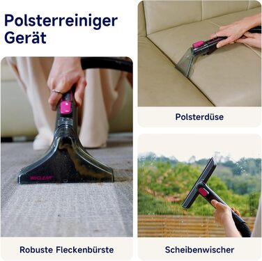 WECLEAN C3: Пилосос для миття підлоги 600W, 18kPa, для килимів, диванів, вікон, дзеркал, автомобілів (чорний/рожевий)