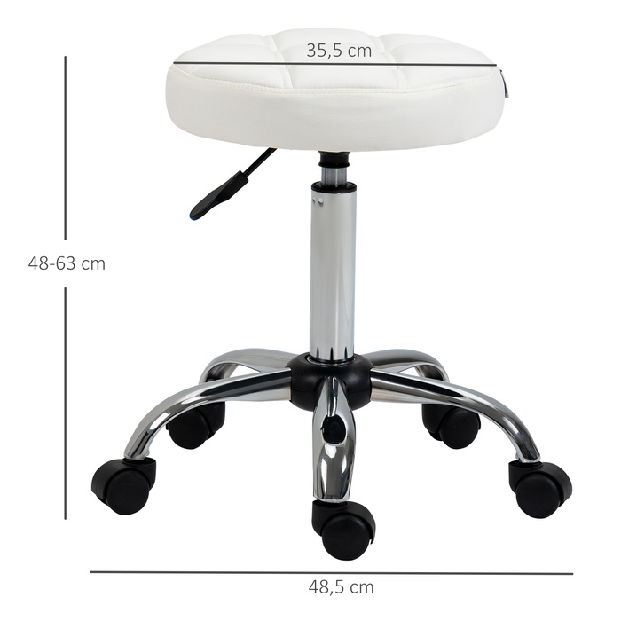 Vinsetto Rolling Stool Регульований по висоті поворотний робочий стілець для офісу та салону, штучна шкіра Білий Ø35,5 x 51-67 см