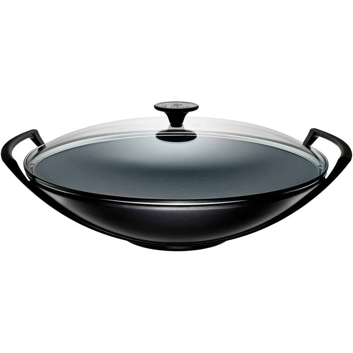 Вок Le Creuset з чавуну з кришкою з термостійкого скла, діаметр 36 см, об'єм 4,5 л, матовий чорний