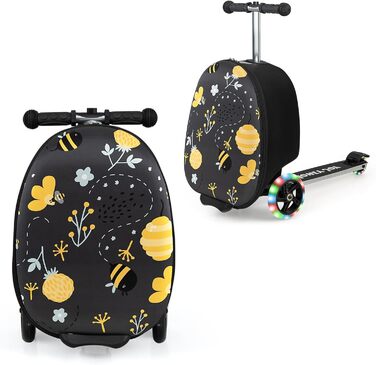 Дитяча валіза COSTWAY з гальмом 26 л чорна з бджолою та квіткою