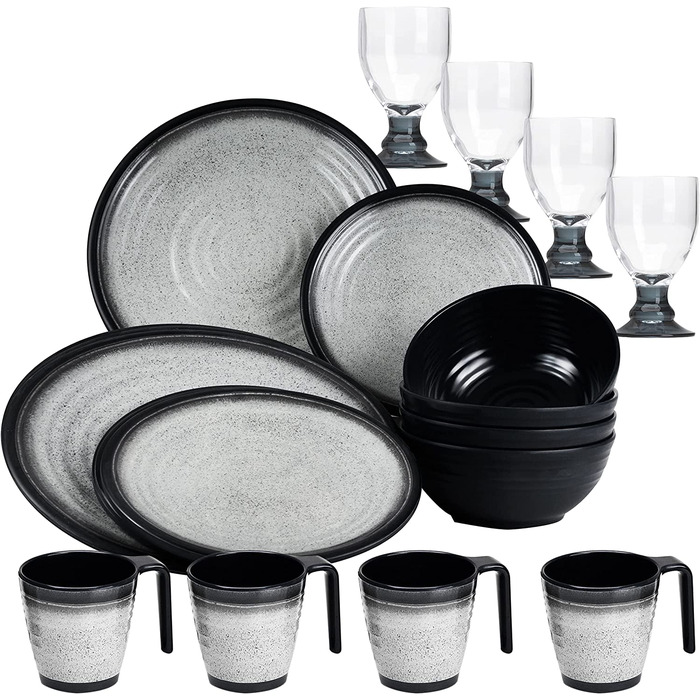 Набір похідного посуду з меламіну на 4 персони - 20 шт. - з чашками та склянками для пиття - похідний посуд
