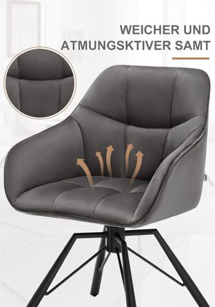 Крісла для їдальні WOLTU (4 шт) з оббивкою з велюру, сірого кольору, з підлокітниками та поворотним механізмом