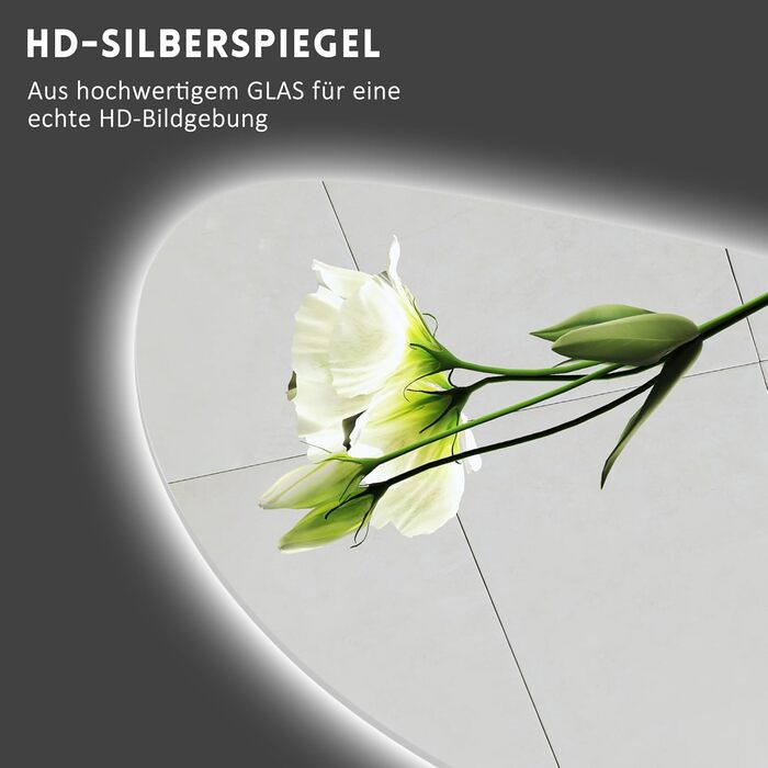 Дзеркало для ванної кімнати Badspiegel 70x50см з підсвічуванням 3 кольори, сенсорний вимикач, прямокутне, для ванної/вітальні, енергоклас A++ (65 x 90 см)