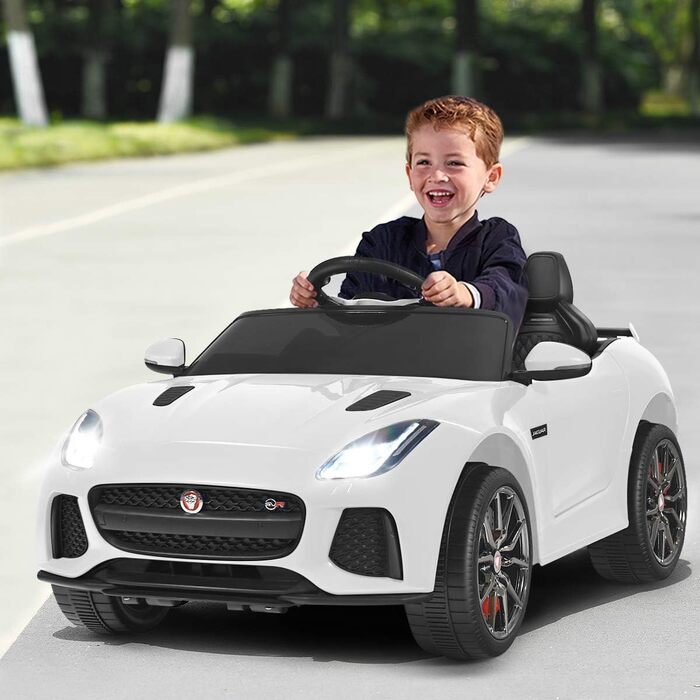 Дитячий електромобіль Jaguar Costway, 12V, з пультом, музикою, фарами, білий, для дітей від 3 років