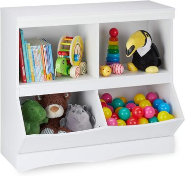 Дитяча полиця для іграшок і книг Relaxdays, HWD 72 x 80 x 40 см, 4 відділення, для дівчаток і хлопчиків, полиця для іграшок, біла, дошки МДФ