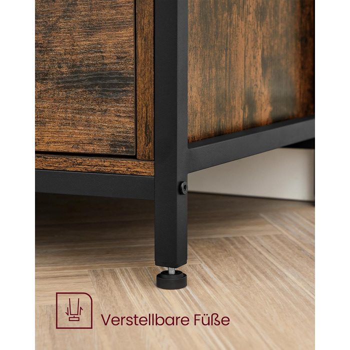 Тумба під телевізор VASAGLE до 80 дюймів, лофт, 3 шухляди, 3 полиці, вітальня, сталевий каркас, коричнево-чорний LTV302B01
