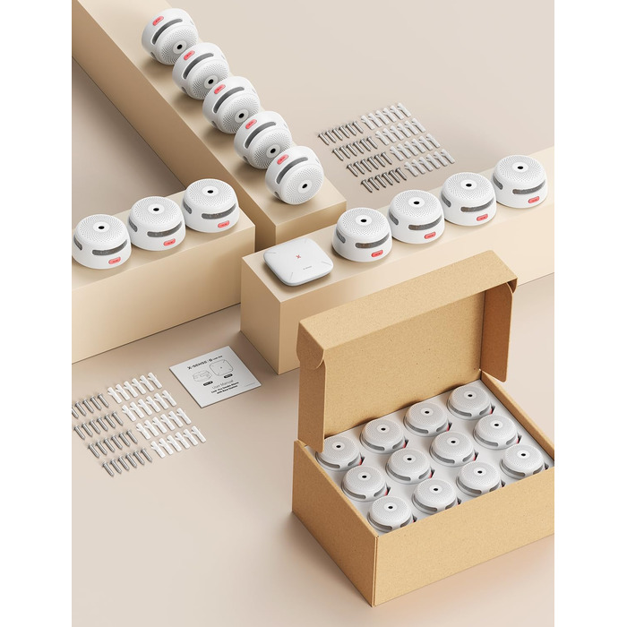 X-Sense Детектор диму Smart XS01-M з базовою станцією SBS50, сертифікований EN 14604, бездротовий мережевий детектор диму з Wi-Fi, сумісний з додатком X-Sense Home Security, білий, FS61, комплект з 6 шт.