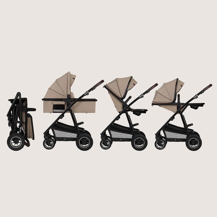 Дитячий візок Lionelo Amber 2 в 1 бежевого кольору: люлька та прогулянковий блок, сумка, москітна сітка, дощовик