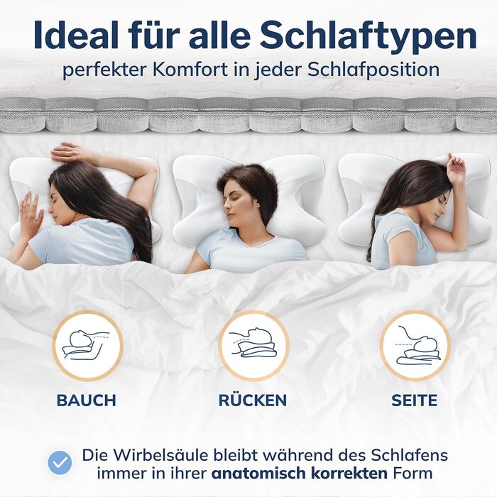 Ортопедична подушка Calmont для всіх типів сну | Подушка для підтримки шиї | З піною Memory Foam | Подушка для зняття болю в шиї (Біла)