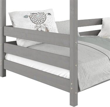Ліжко для дому IDIMEX FINA з масиву сосни, ліжко Монтессорі 90х200см, дитяче ліжечко з дахом сірого кольору