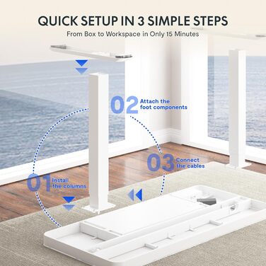 Електричний регульований стіл FLEXISPOT з підняттям, з USB та ящиком, скляна панель 120 x 60 см (сніжно-білий)