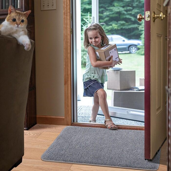 Килимок для дому DEXI 80 x 120 см, антиковзаючий, для прибирання бруду, миється в пральній машині, поглинаючий, для собак, вхідний килимок, для порогу та коридору (60 x 180 см, сіро-блакитний)