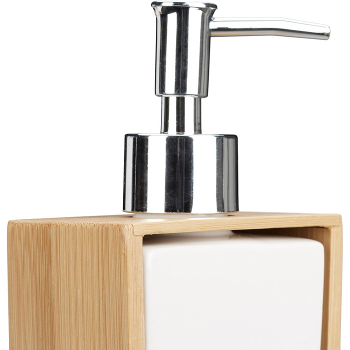 Набір для ванної кімнати Relaxdays: 4 предмети (кераміка, бамбук), дозатор мила, стакан для зубної щітки, натуральний колір, 10 x 14 x 20 см