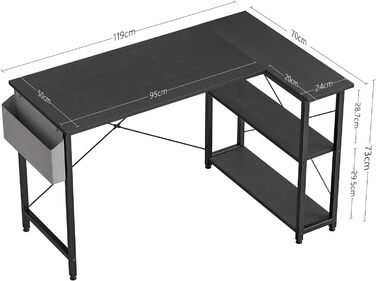 Комп'ютерний стіл CubiCubi з відділеннями для зберігання, письмовий стіл невеликий L-подібний кутовий стіл з полицями (120 x 70 см, чорний)