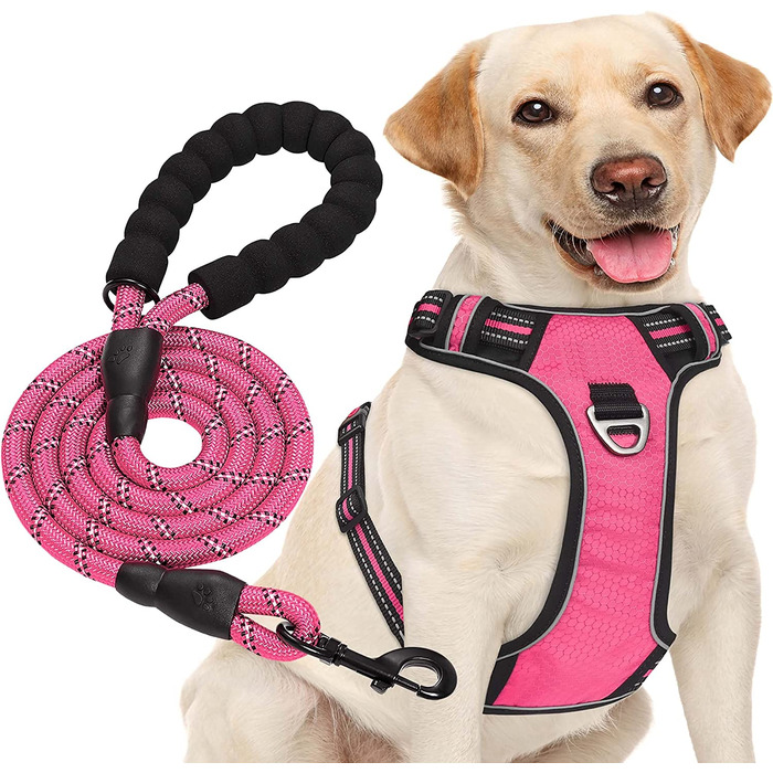 Повідець для собак haapaw без натягу, регульований, світловідбиваючий, Оксфордський, простий в управлінні, повідець для собак середнього розміру з безкоштовним, міцним повідцем для собак (XL (1 комплект), рожевий)