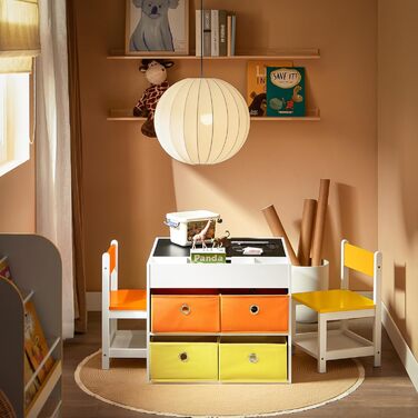 Дитячий стіл SoBuy з 2 стільцями: комплект меблів для дитячої кімнати з місцем для зберігання, ігровий та активний стіл, білий 87x50x50 см (з дошкою для малювання)