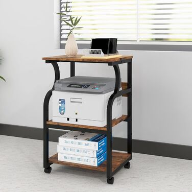 Регульований стіл для принтера PUNCIA з 3 ящиками, на коліщатках, 50x40 см, дерево & метал, для офісу/кабінету, ретро
