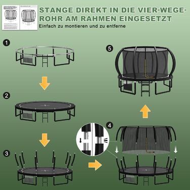 Батут садовий Flamaker Ø366см з захисною сіткою, сталевий каркас, до 150кг, для дітей та дорослих, чорний