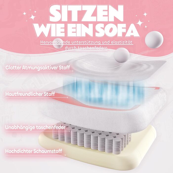 Ігровий крісло MEENICE Pink Katze з підголовником у вигляді лапки кота та вушками, з підніжкою, ергономічний ПК стілець для дітей та дорослих, рожево-білий, 200 кг