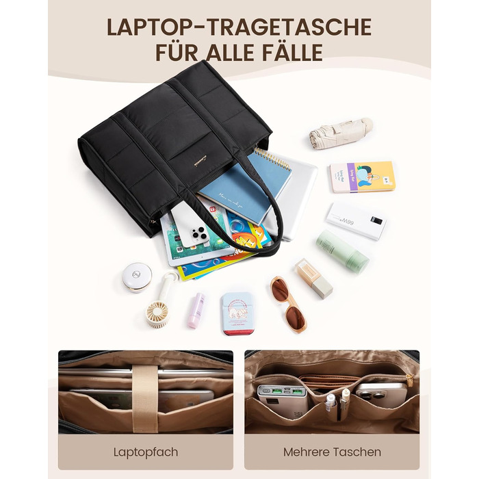 Сумка для ноутбука LOVEVOOK для жінок, велика, шопер, сумка-пуфер, робоча/офісна сумка, тоут, жіночі сумки, сумка для навчання, шкільна сумка, сумка через плече для університету, бізнесу, школи, сіро-зелений колір (17 дюймів, чорний)