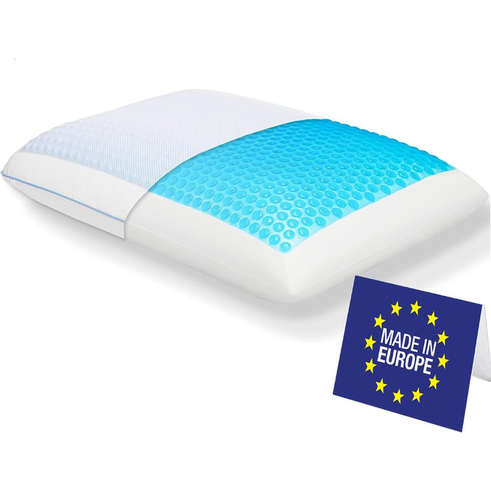 Ортопедична подушка для сну Comfy Premium Gel Memory Foam з гелевим охолодженням, 60x40x14/12 см. Підтримка шиї, для тих, хто спить на боці та на спині.