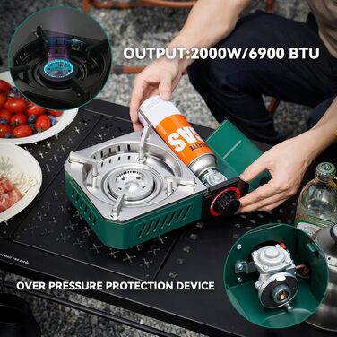 Портативний газовий набір для кемпінгу Onlyfire Klein з кейсом, 2000W, Piezo-запалювання, для походів та подорожей на автодомі, зелений