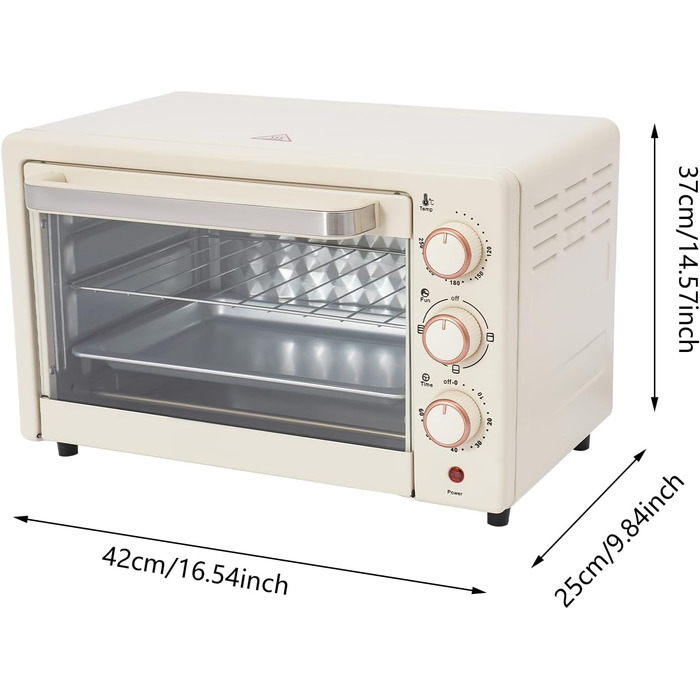 Міні-піч 22L з грилем та решіткою, 1000W, таймер 60хв, піч для піци, 120-250°C, електрична піч для сім'ї, вечірок, грилів, сніжків та десертів