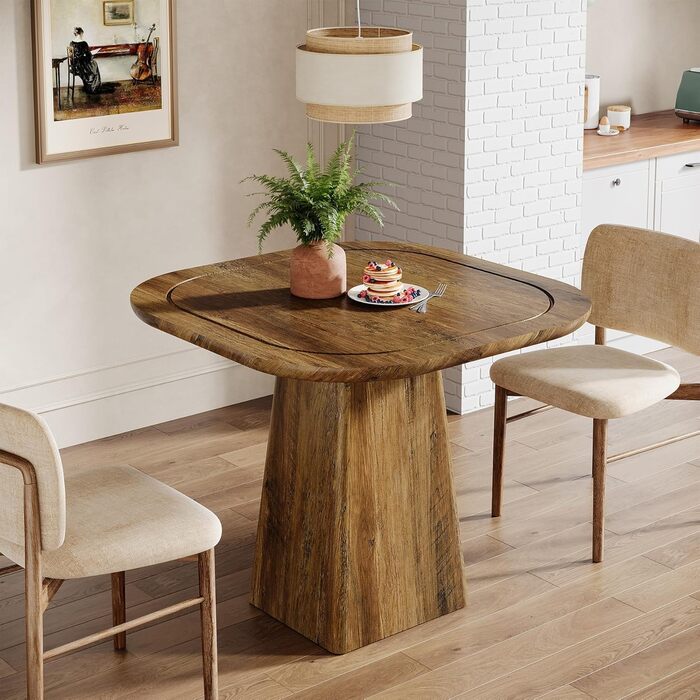 Столовий стіл Tribesigns на 4 особи, 80 см, квадратний, в стилі рустік для кухні, вітальні, їдальні (колір коричневий)