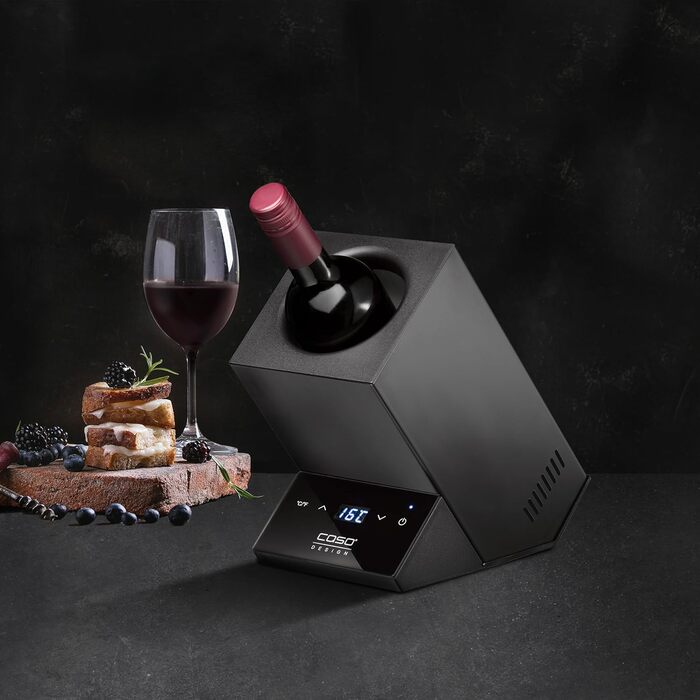 Дизайнерський винний охолоджувач Одна пляшка, діапазон температур від 5 до 18C, для пляшок діаметром до 9 см, сенсорне керування, корпус, малий (чорний)
