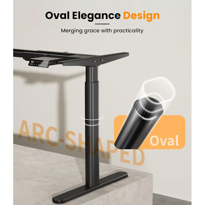 Електричний регульований стіл MAIDeSITe EL2 Pro Art з овальною основою, чорний. Підйом до 180 кг, 4 пам'яті, захист від зіткнень