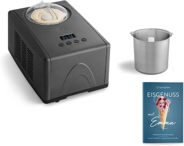 Електрична морозивомашина Springlane 1.5L з самоохолоджуючим компресором 150W, з нержавіючої сталі з знімним контейнером для льоду, з рецептами (морозиво)