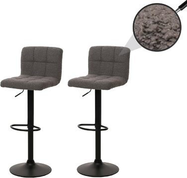 Набір з 2 барних стільців Mendler HWC-G87, регульовані по висоті, обертаються, з тканини Boucle (450г/м²), FSC® сертифіковані (темно-сірий)