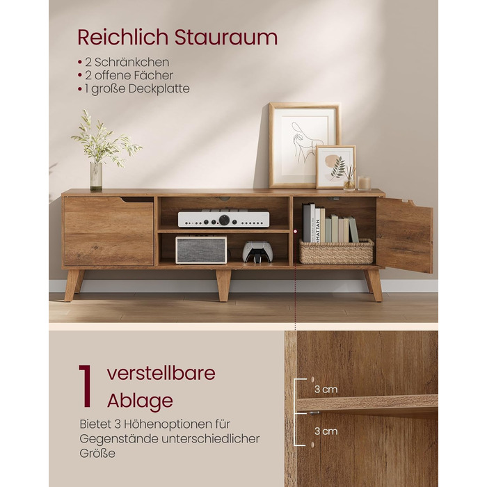 Тумба під телевізор VASAGLE LTV556K01, 147 см, для ТВ до 65 дюймів, колір медовий браун, стиль перехідний