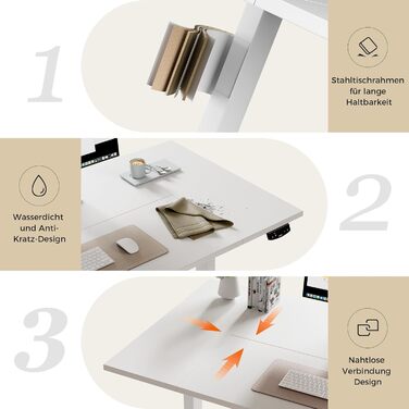 Регульований стіл Agilestic 160 x 80 см, електричний з пам'яттю, ергономічний, для комп'ютера, білий