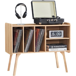 Сумка-органайзер для вінілових платівок LELELINKY: стійка з 4 полицями, вміщує до 220 платівок, з міцними дерев'яними ніжками, стиль Mid-Century, білий колір, для зберігання вінілу