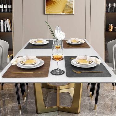 Набори серветок Pixieora для столу (4 шт.) з екошкіри, миючі, з підставками під тарілки, сірий та світло-коричневий кольори