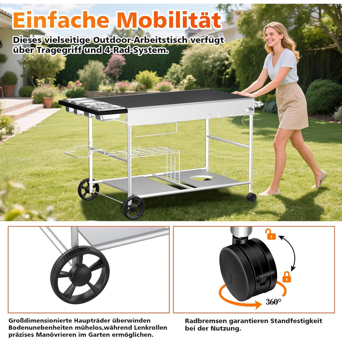 Гриль-возок GFTIME для піци та грилю: сумісний з Koda, Karu, Fyra, Ninja Woodfire, Blackstone, Weber Q. Розміри: 128 x 64 x 78 см.